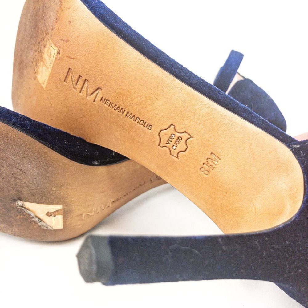 Neiman Marcus Blue Velvet Strappy Stiletto Sandals Heels Sz 8.5M - Picture 8 of 10